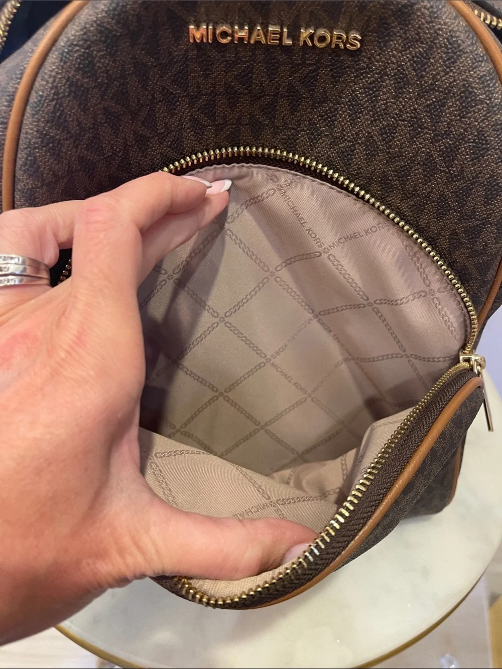 Michael Kors Brown MK Signature Backpack with Gold Hardware